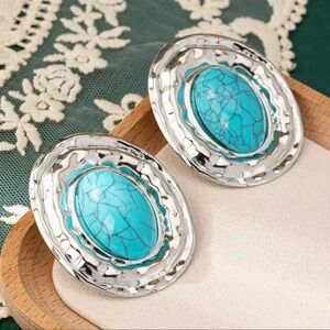 Oval Turquoise Silver Earrings